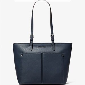 Michael Kors blue Leather Tote Bag medium double pocket jet set NAVY